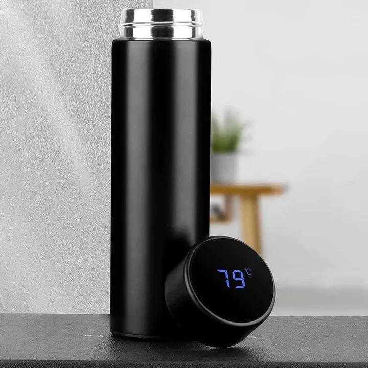 Insulated Water Bottle Black Stainless Steel 58°C Display