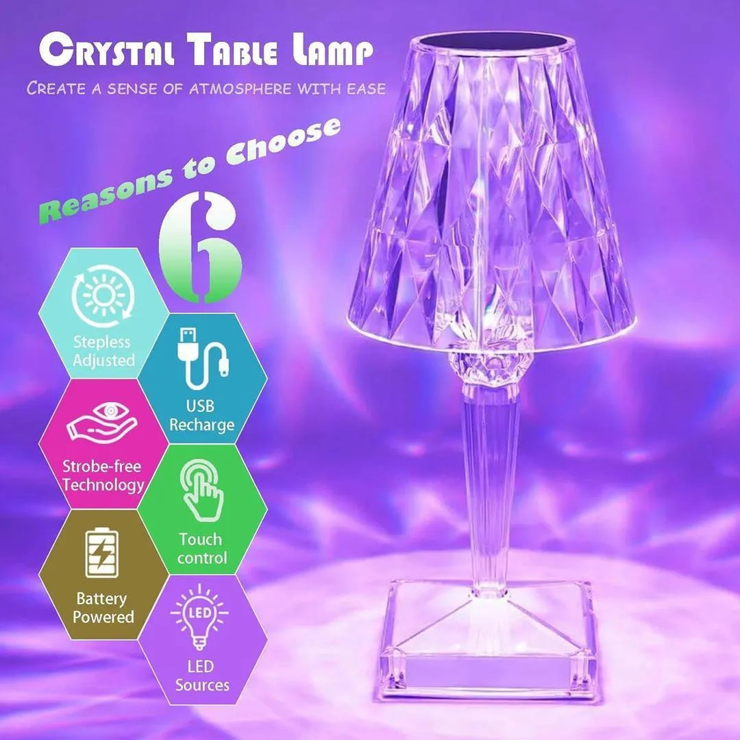 Rechargeable Crystal Table Lamp with Touch Control