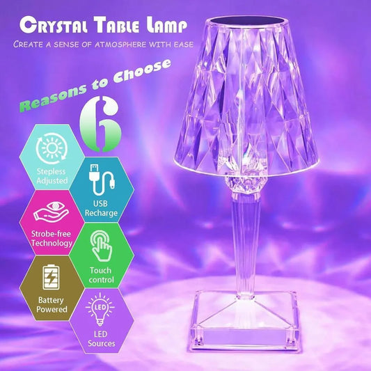 Rechargeable Crystal Table Lamp with Touch Control