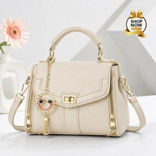 Pink Leather Shoulder Bag with Gold Plated Handles