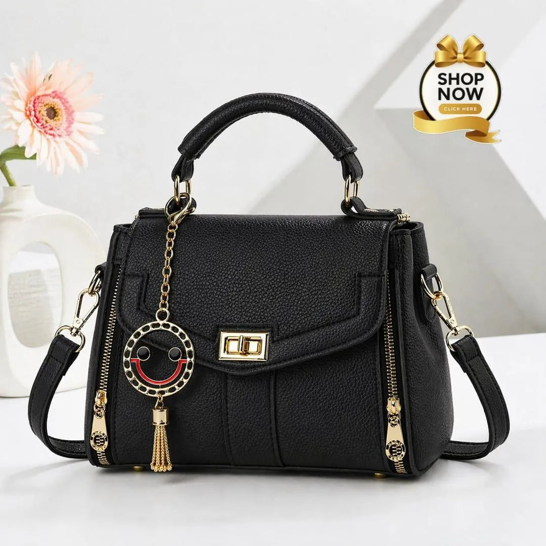 Pink Leather Shoulder Bag with Gold Plated Handles
