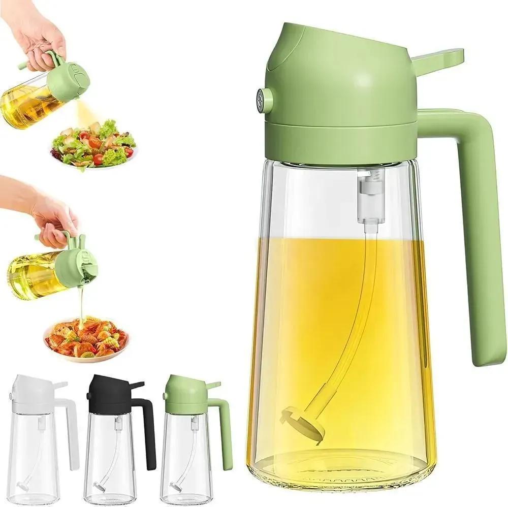 Glass Oil Bottle White Green Leak Proof Handle