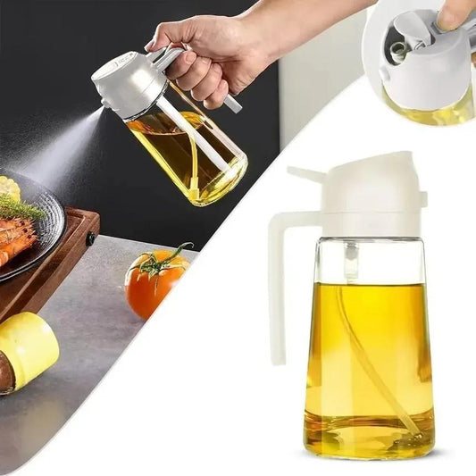 Glass Oil Bottle White Green Leak Proof Handle