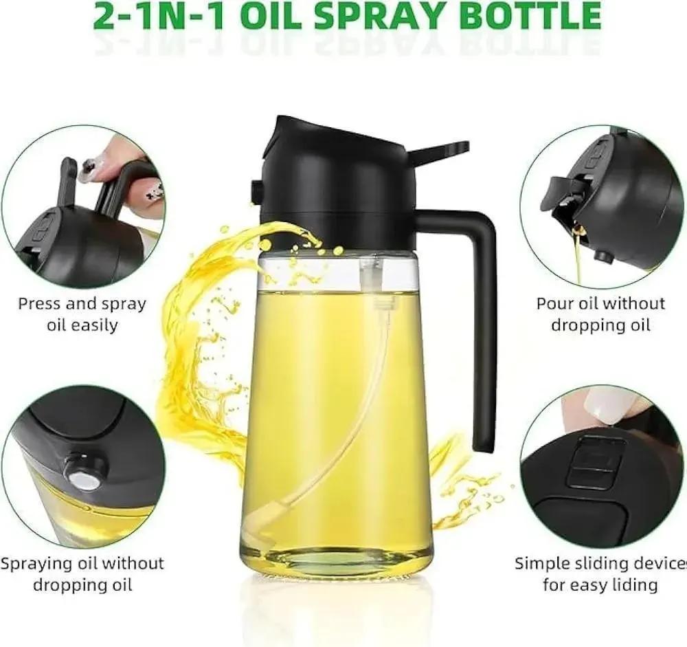 Glass Oil Bottle White Green Leak Proof Handle
