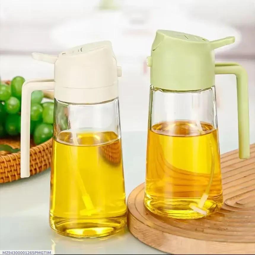 Glass Oil Bottle White Green Leak Proof Handle
