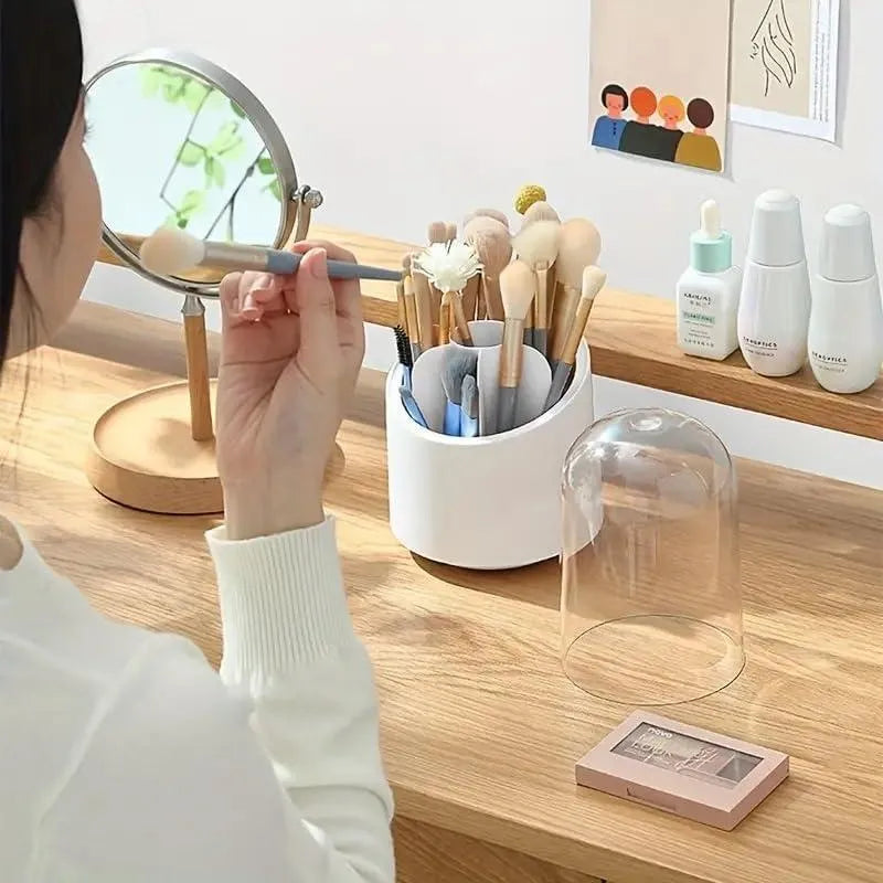 360° Rotating Makeup Brush Organizer Acrylic White