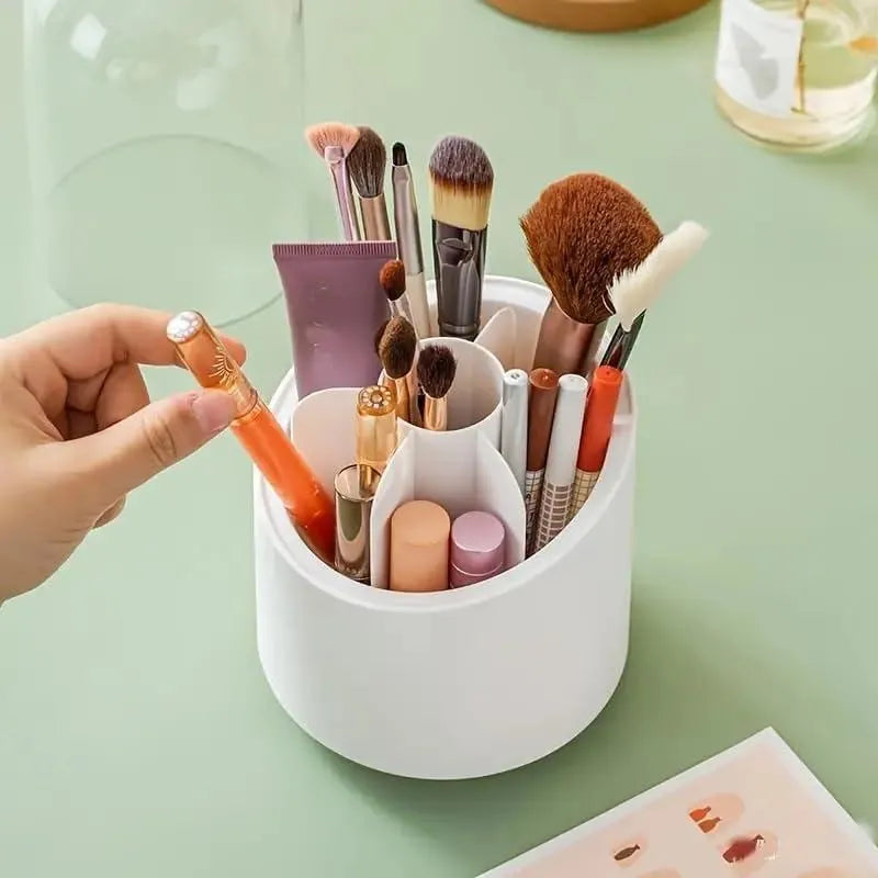 360° Rotating Makeup Brush Organizer Acrylic White