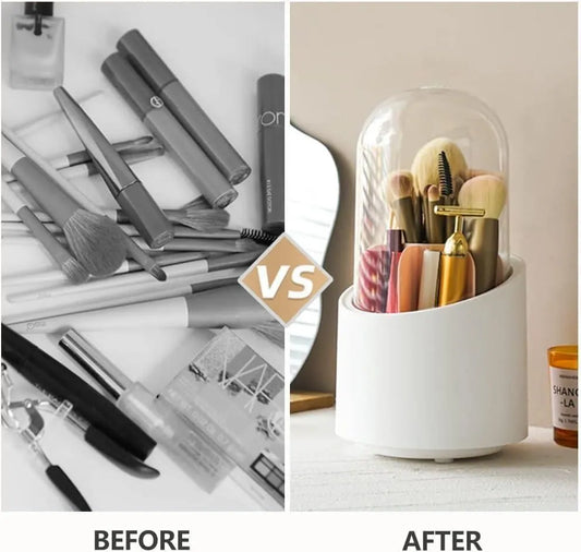 360° Rotating Makeup Brush Organizer Acrylic White